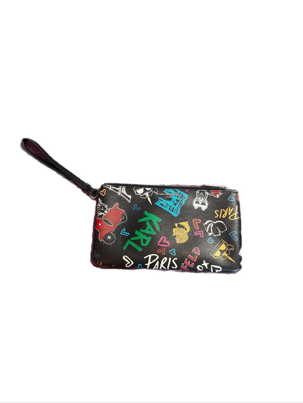 Karl Lagerfeld Black Graffiti Clutch Wristlet